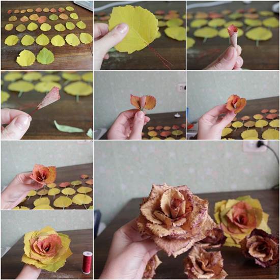 изготовление розы из листьев тополя