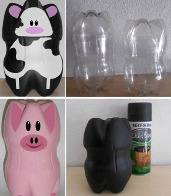 как сделать свинью из пластиковых бутылок
