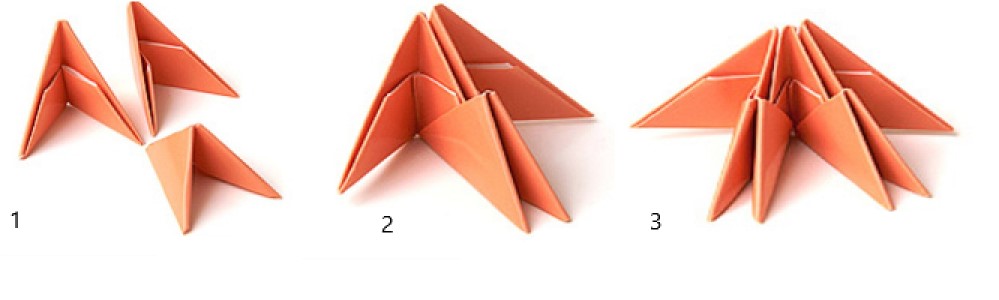 Соединение модулей оригами лебедь